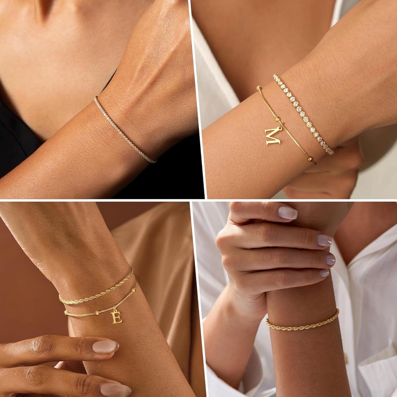 JIAOGE Valentines Day Gifts for Her Kids - Dainty Gold Bracelets for Women Personalized Gold/Silver Initial Bracelet Stack Stackable Rope Box Chain Tennis Bracelets for Girls Jewelry Set - Image 3